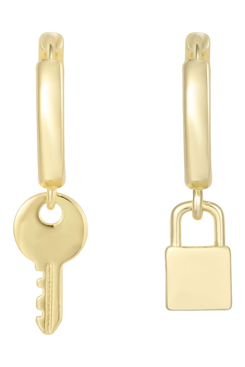 Lock and Key Huggie Hoop Earrings, Alternate, color, GOLD