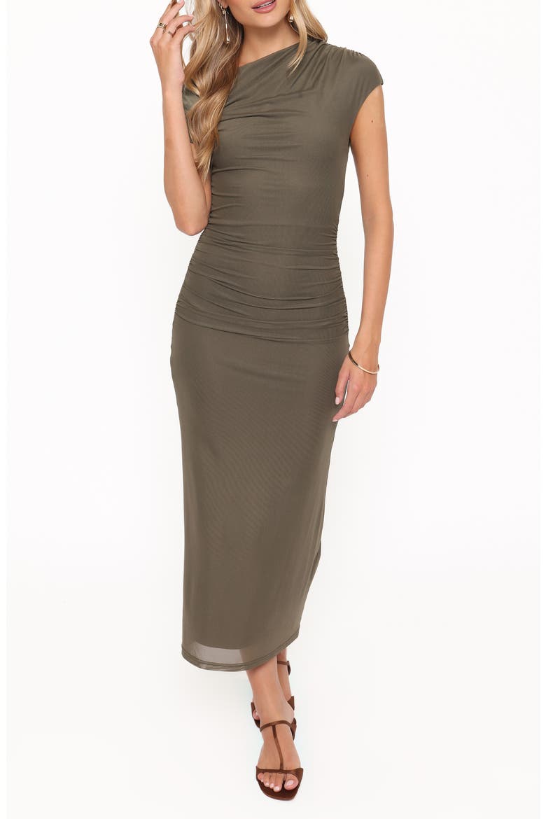 Abbie Ruched One-Shoulder Maxi Dress, Main, color, OLIVE