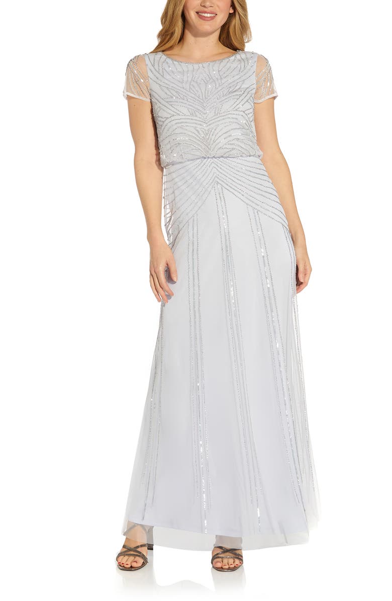 Adrianna Papell Beaded Blouson Gown, Main, color, 