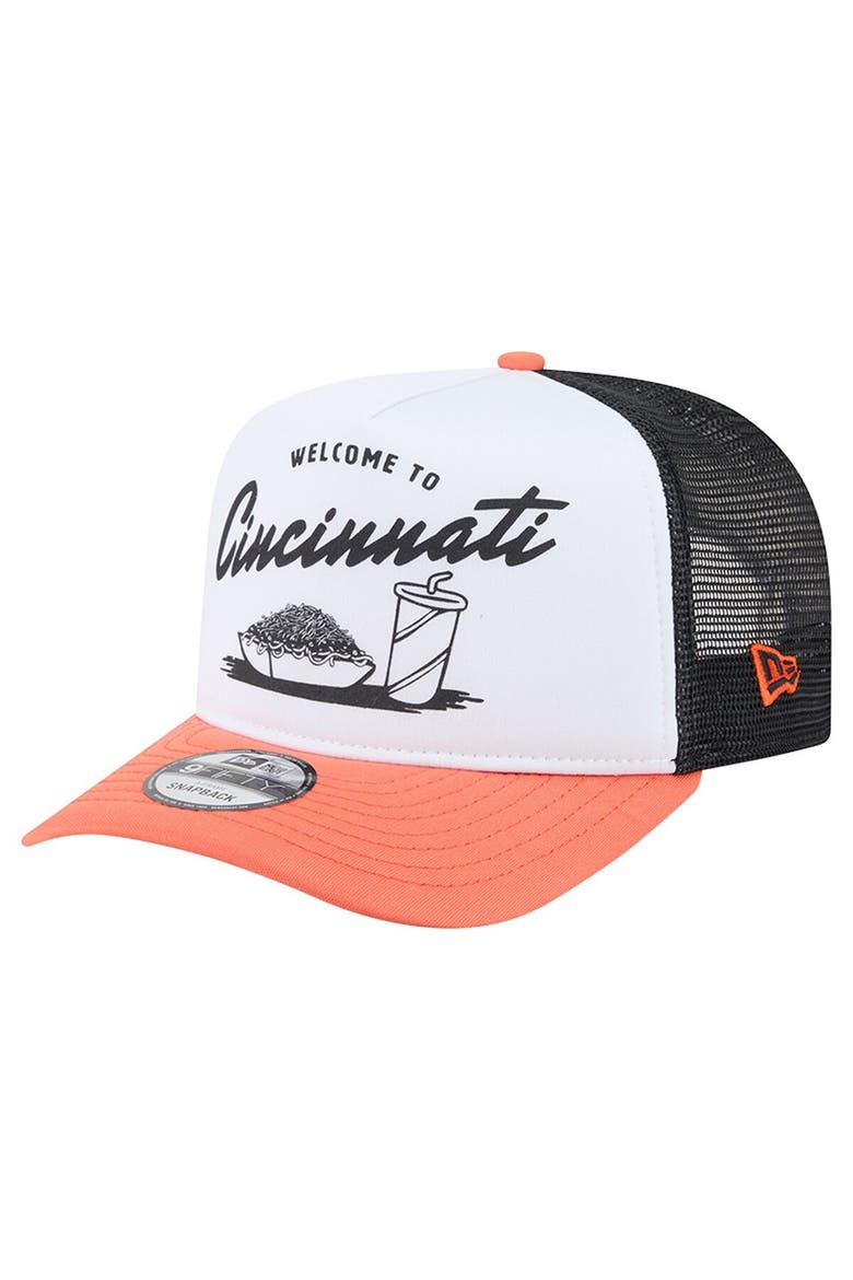 Men's New Era White/Orange Cincinnati Bengals Foodie 9FIFTY A-Frame Trucker Snapback Hat, Alternate, color, White
