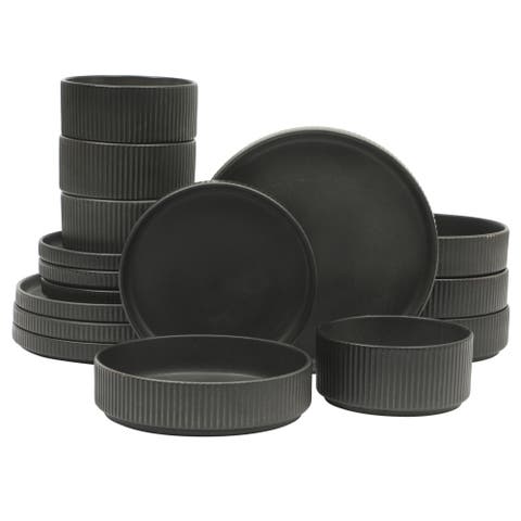 16 Piece Reactive Glaze Stoneware Plates and Bowls Dinnerware Set