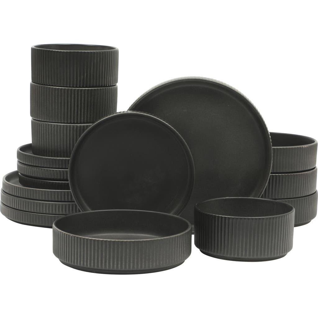 Gibson Elite 16 Piece Reactive Glaze Stoneware Plates And Bowls Dinnerware Set In Black