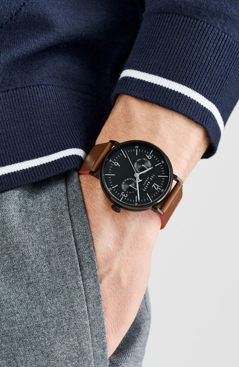 Ted Baker Phylipa Gents Leather Strap Watch, 41mm, Alternate, color, Brown