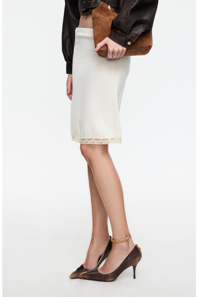 Bella Lace Detail Satin Skirt, Alternate, color, BUTTER
