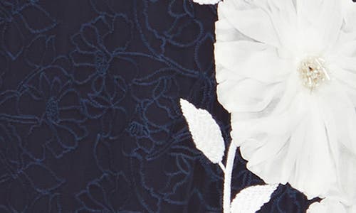 Kay Unger Layla Floral Appliqué Embroidered Mesh Midi Dress In Blue