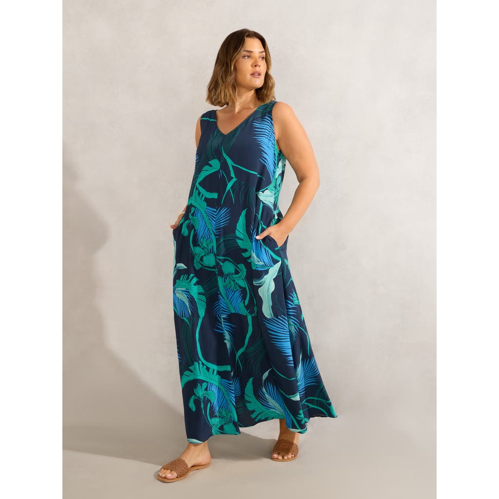 Live Unlimited Abstract Leaf Print V-neck Maxi Dress In Brown