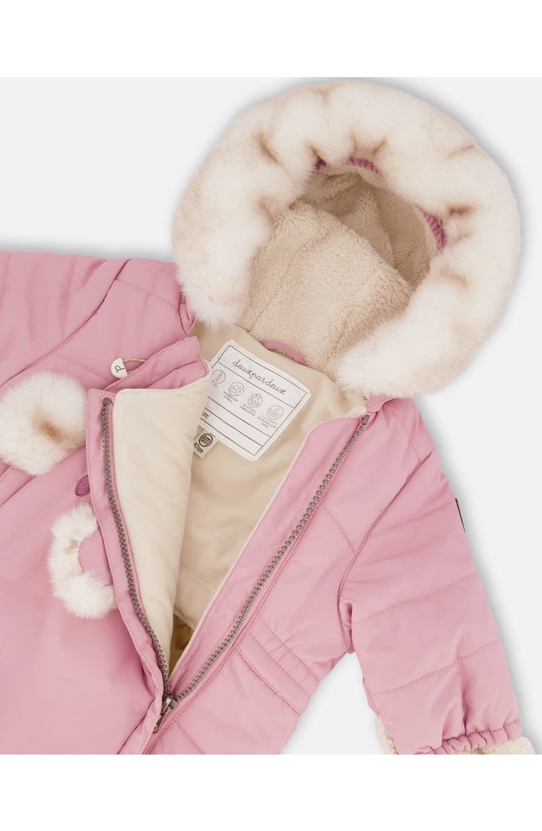 Deux par Deux Baby Girl's One Piece Baby Bear Face Snowsuit Orchid Designed For Car Seat, Alternate, color, 