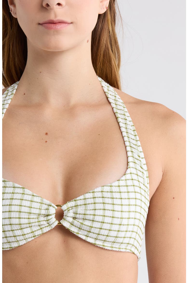 Jade Textured Halter Bikini Top, Alternate, color, GREEN/ TAN PLAID