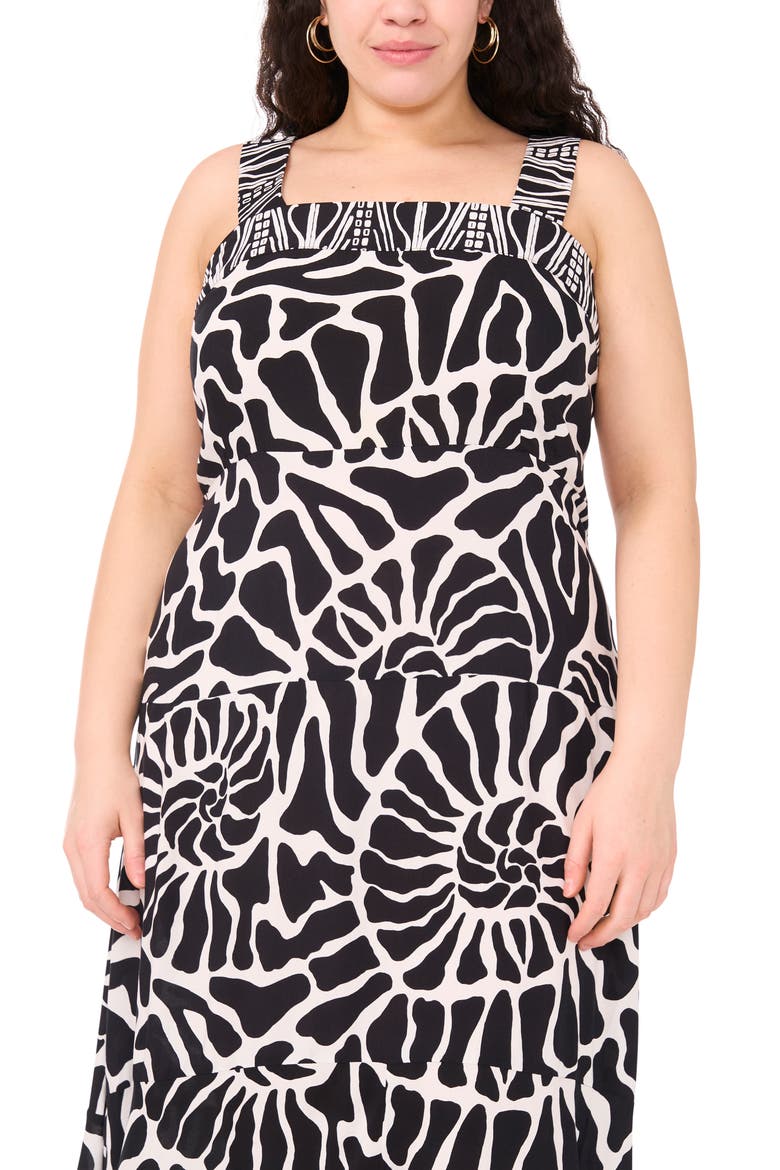 Print Square Neck Sleeveless Maxi Dress, Alternate, color, RICH BLACK
