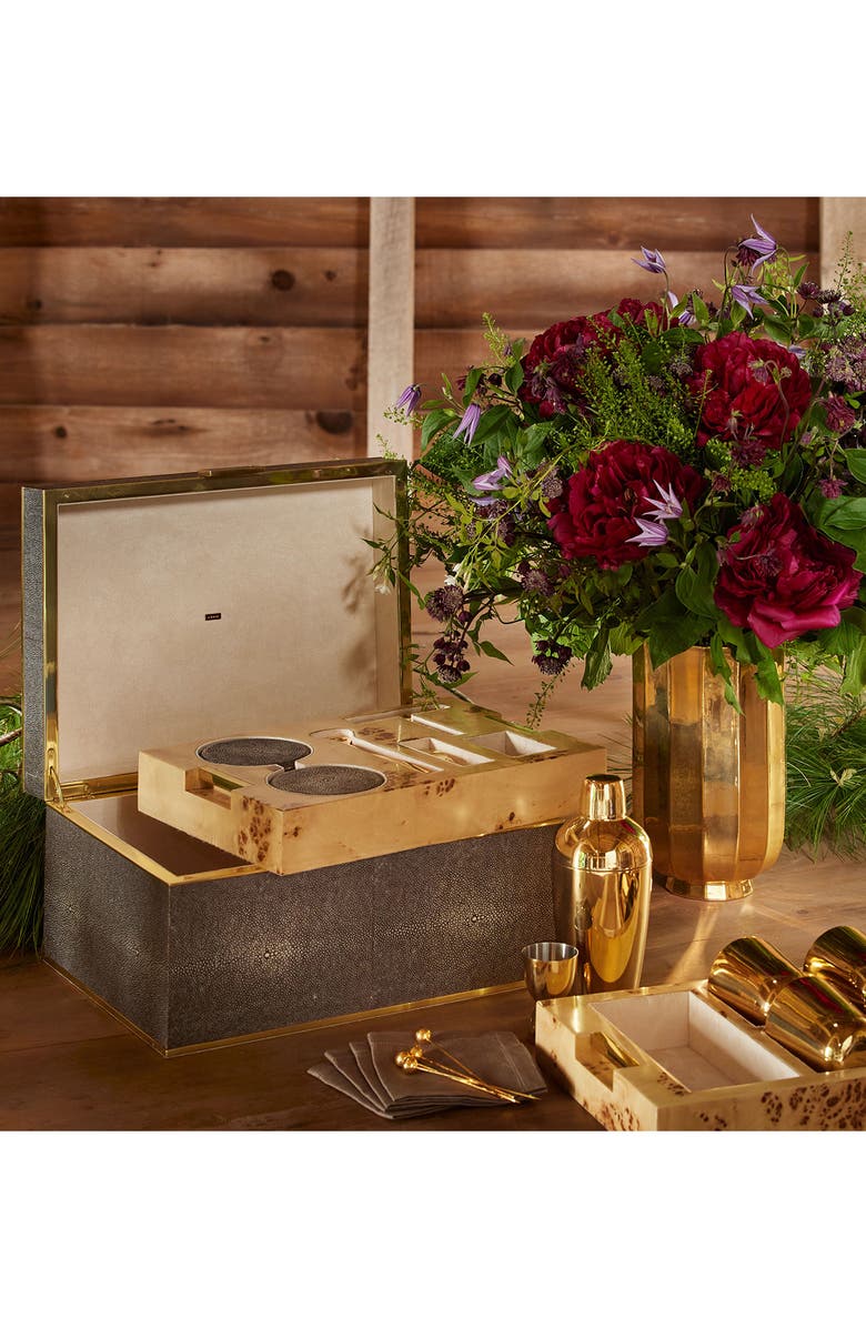 Aerin Classic Faux Sagreen Bar Tool Set, Alternate, color, Chocolate