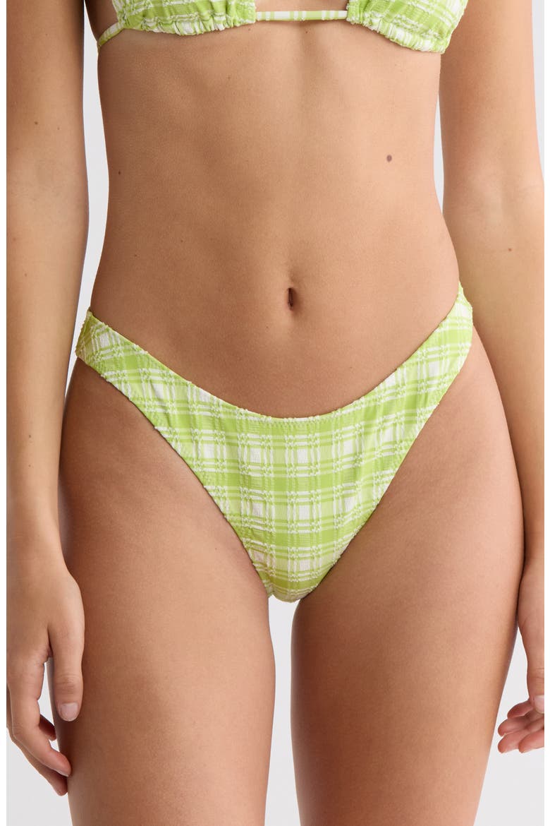 Fiona Plaid High Leg Scoop Bikini Bottoms, Main, color, GREEN WHITE / PLAID