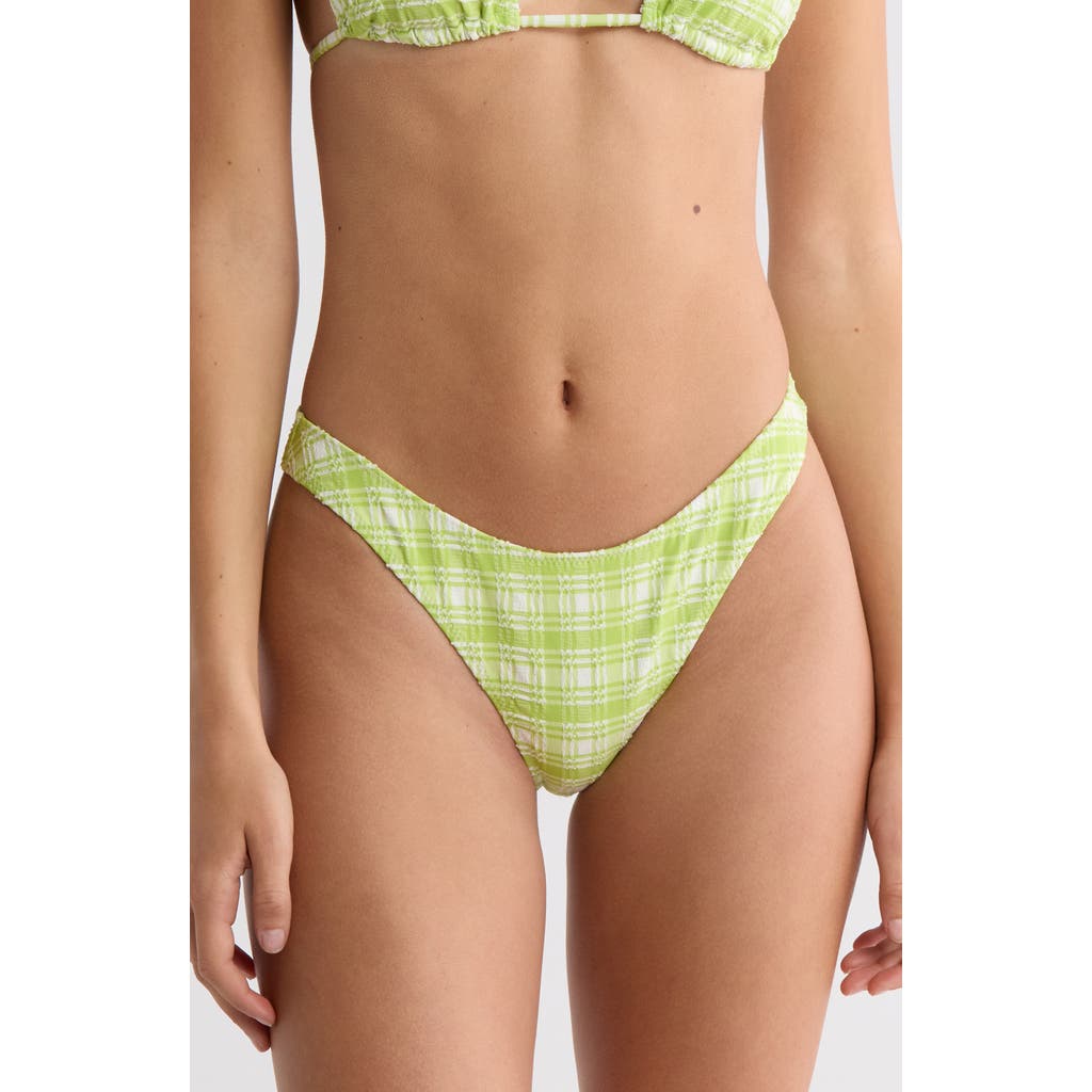 Pacsun Fiona Plaid High Leg Scoop Bikini Bottoms In Green