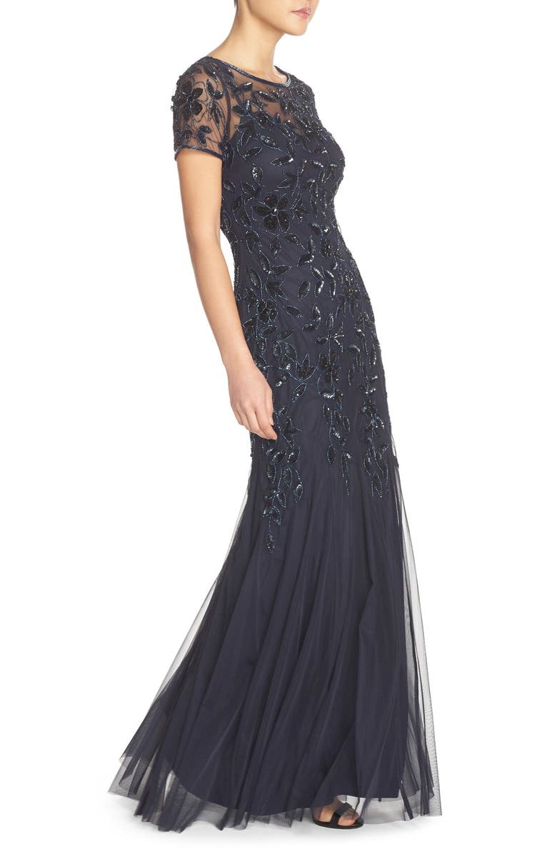 Adrianna Papell Floral Beaded Trumpet Gown, Alternate, color, 
