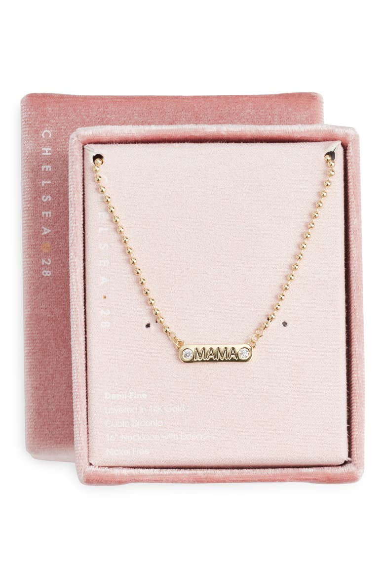 Gift Boxed Demi Fine Cubic Zirconia Mama Pendant Necklace, Main, color, CLEAR- GOLD