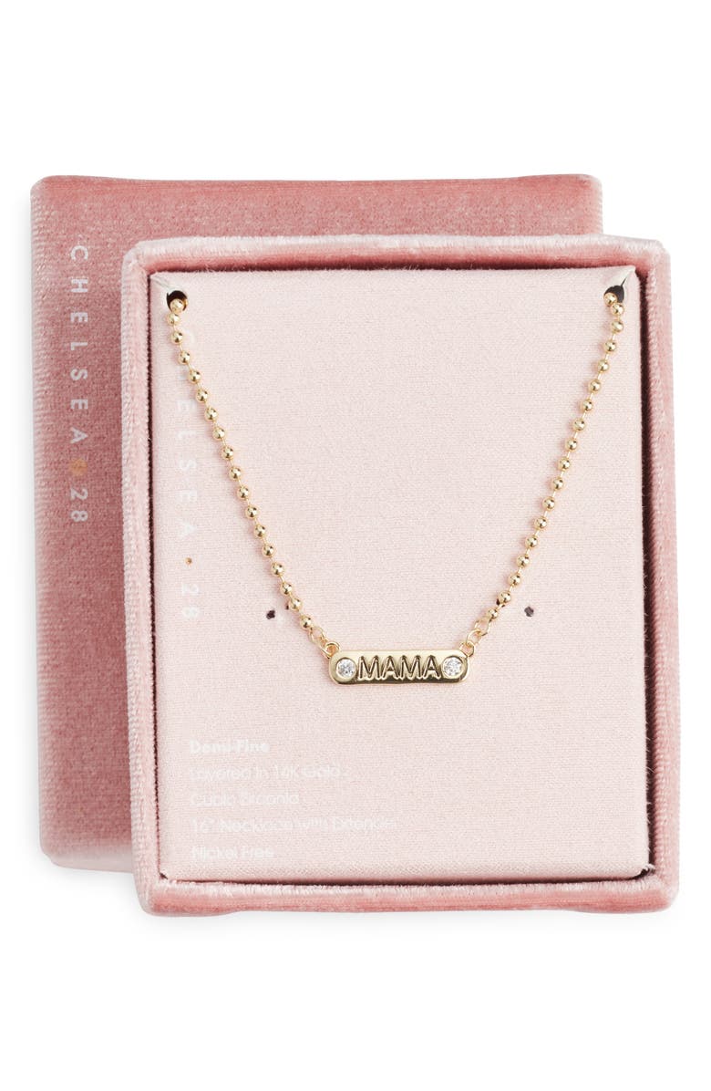 Chelsea28 Demi Fine Cubic Zirconia Mama Pendant Necklace, Main, color, Clear- Gold