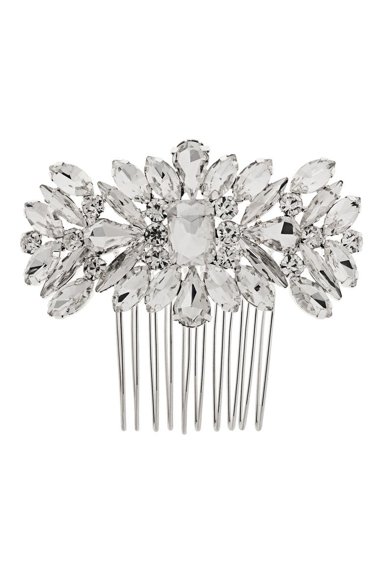 Chloe Crystal Hair Comb, Main, color, CRYSTAL/ SILVER