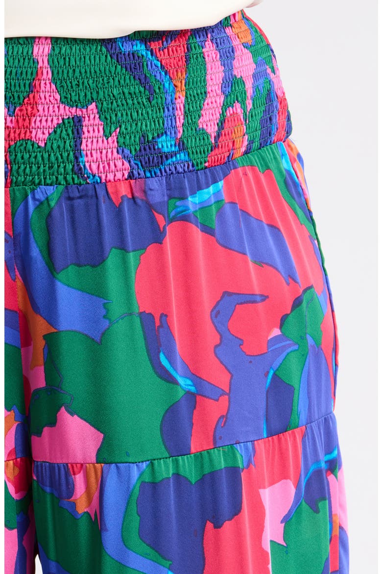 Gem Tone Smocked Waist Satin Flare Pants, Alternate, color, MAGENTA-BLUE-GREEN