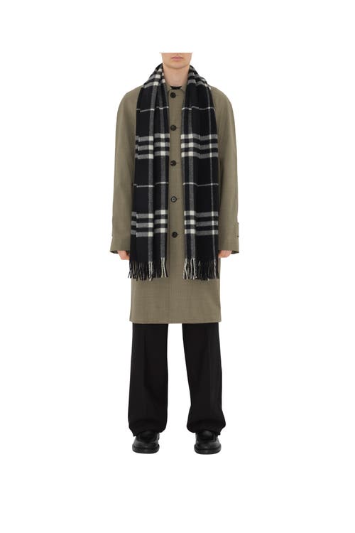 Shop Burberry Wide Check Cashmere Scarf In Black/calico