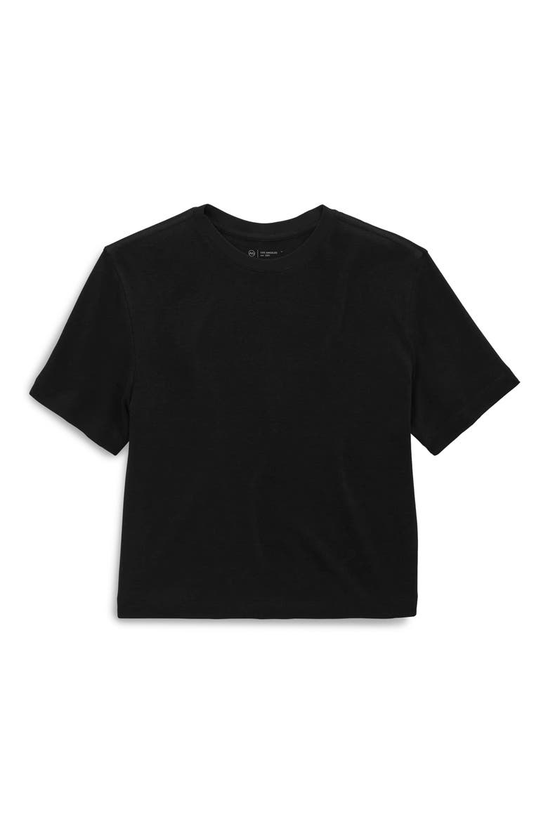 Charli Boxy Linen Blend T-Shirt, Main, color, SUPER BLACK