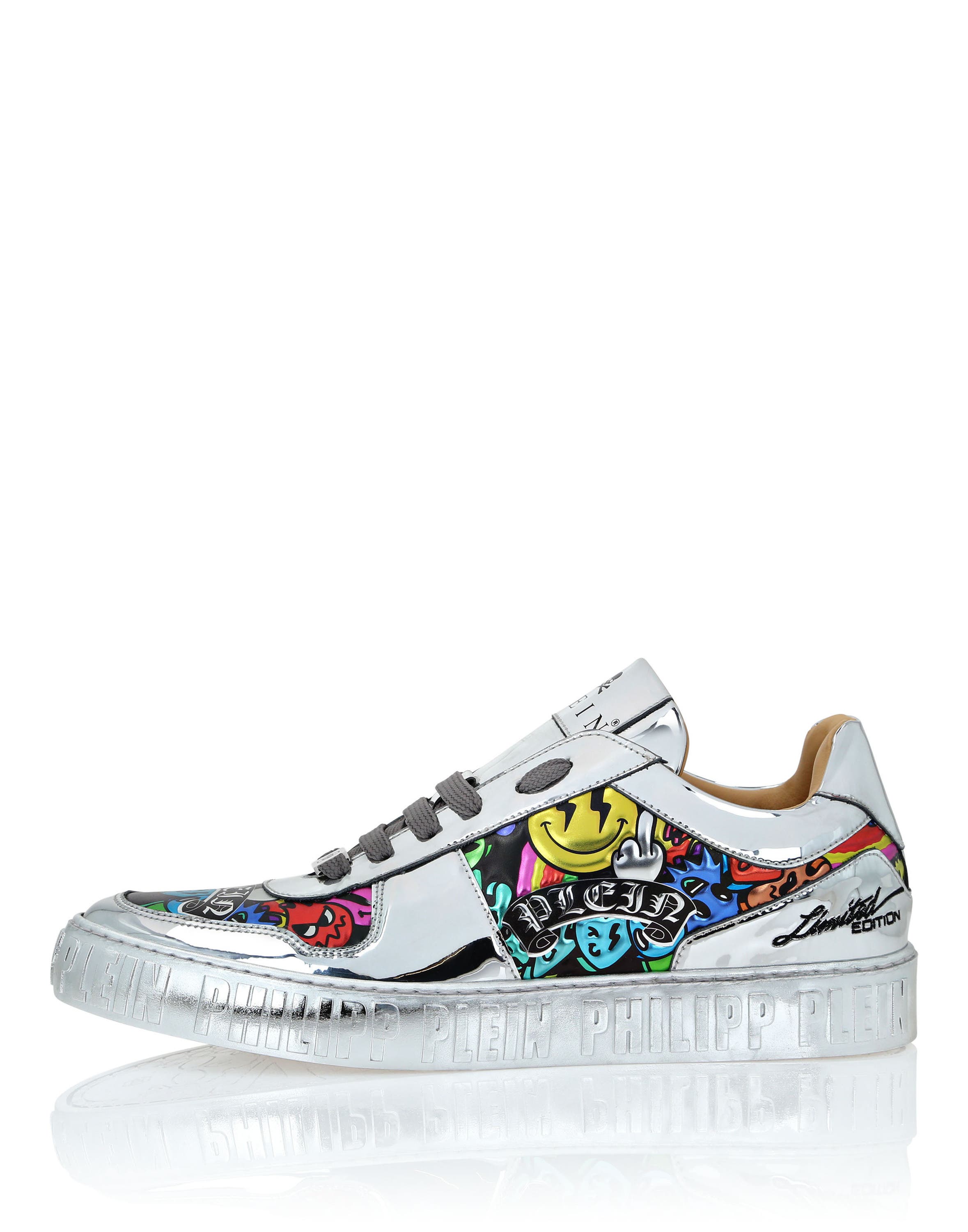 Mirror Leather Lo-Top Sneakers Smile Unisex, Alternate, color, Silver