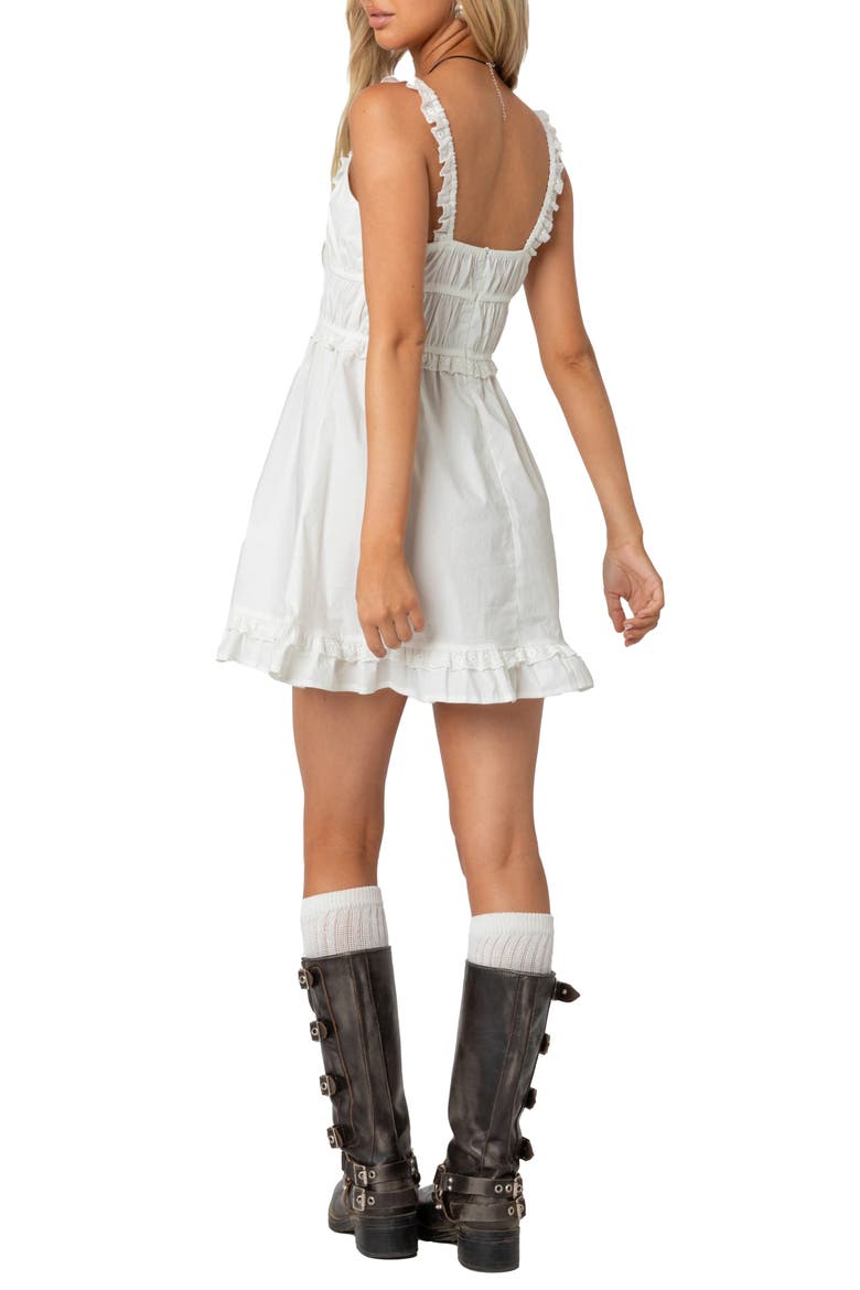 Eyelet Ruffle Cotton Blend Minidress, Alternate, color, WHITE