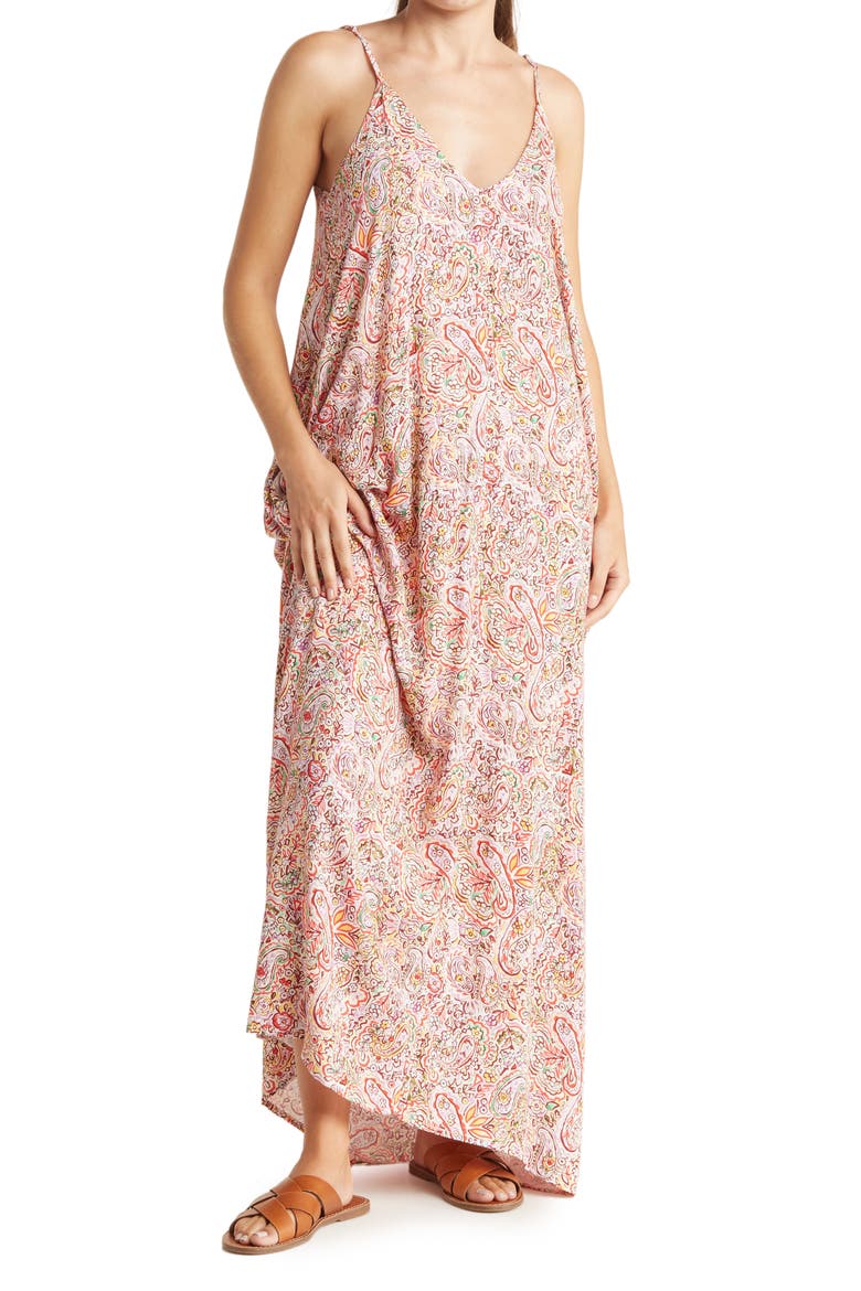 Printed Gauze Maxi Dress, Main, color, NATURAL/ RED