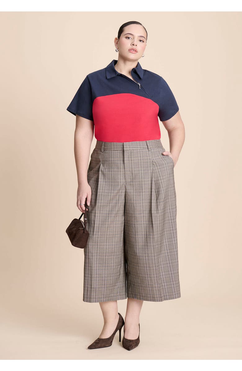 ELOQUII Plaid Culotte Trouser, Alternate, color, Brown Plaid