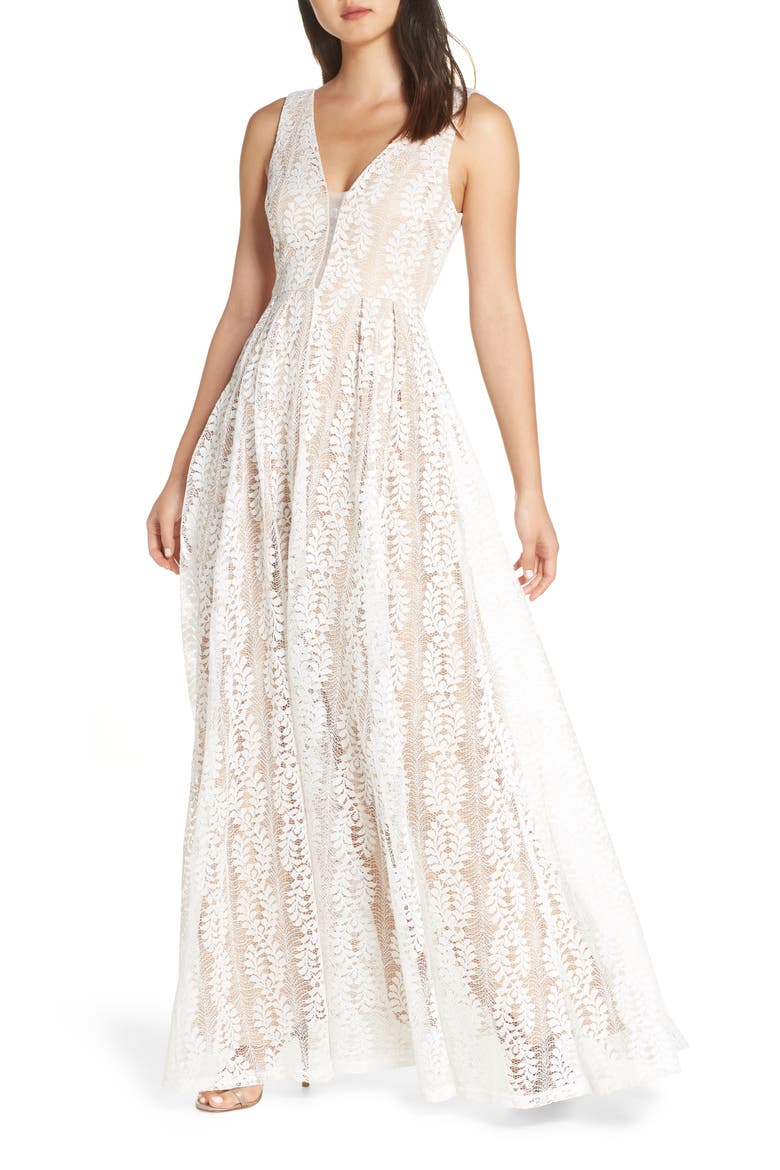 Eliana Lace V-Neck Gown, Main, color, WHITE/ NUDE