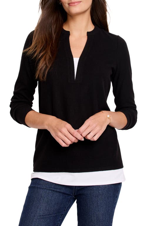 NZT by NIC+ZOE Cozy Mixed Media Layered Top in Black Onyx 