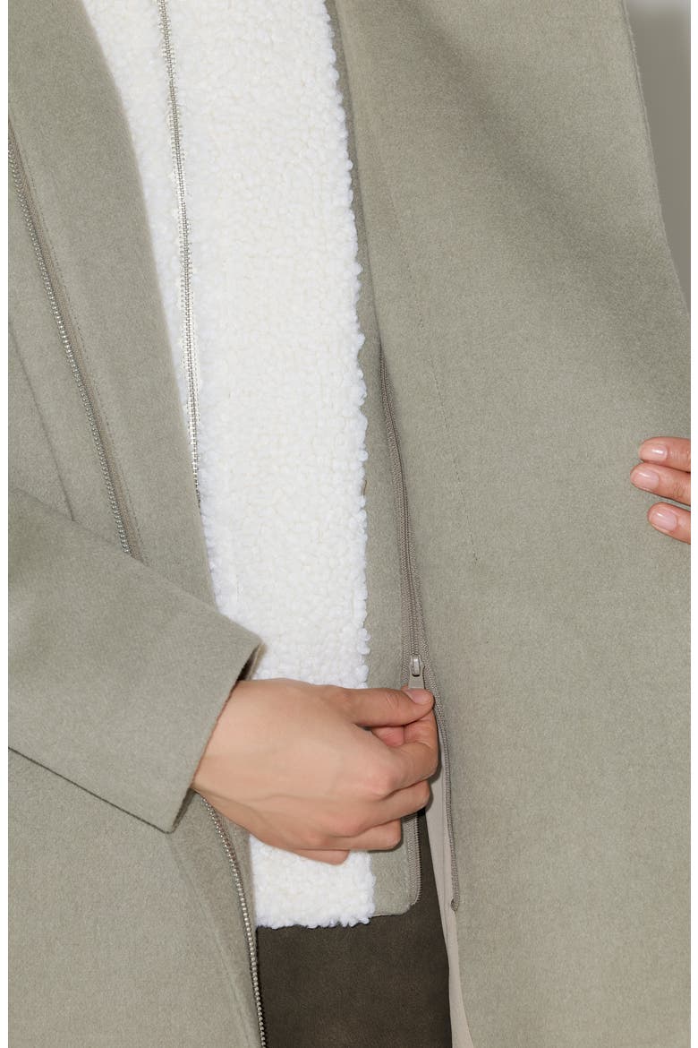 Kiana Mixed Media Wool Blend & Leather Coat, Alternate, color, SAGEBRUSH