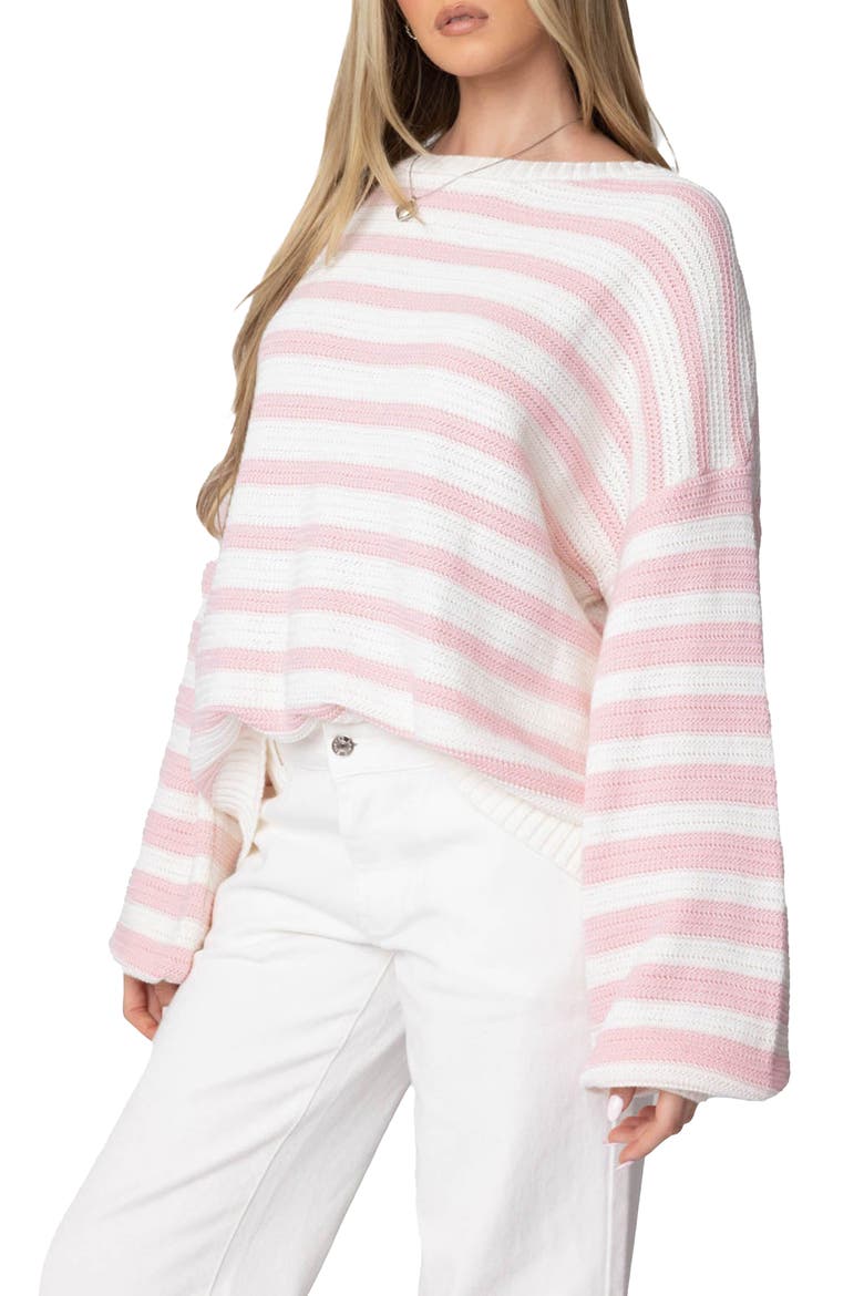 Aerin Oversize Stripe Cotton Sweater, Alternate, color, LIGHT-PINK-AND-CREAM