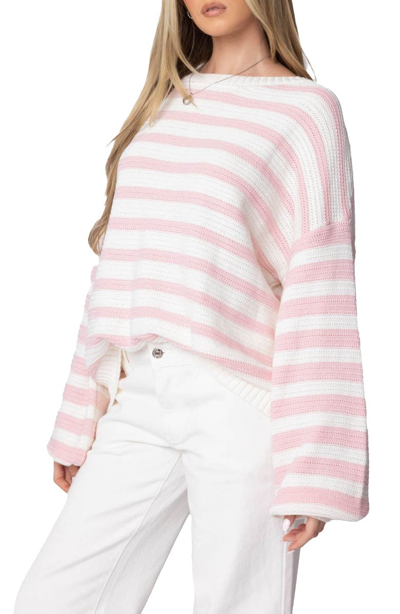 EDIKTED Aerin Oversize Stripe Cotton Sweater, Alternate, color, Light-Pink-And-Cream