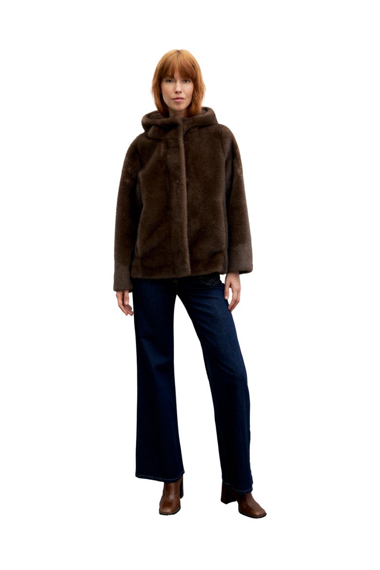 Agate Funnel Collar Faux Fur Coat, Alternate, color, Cigar