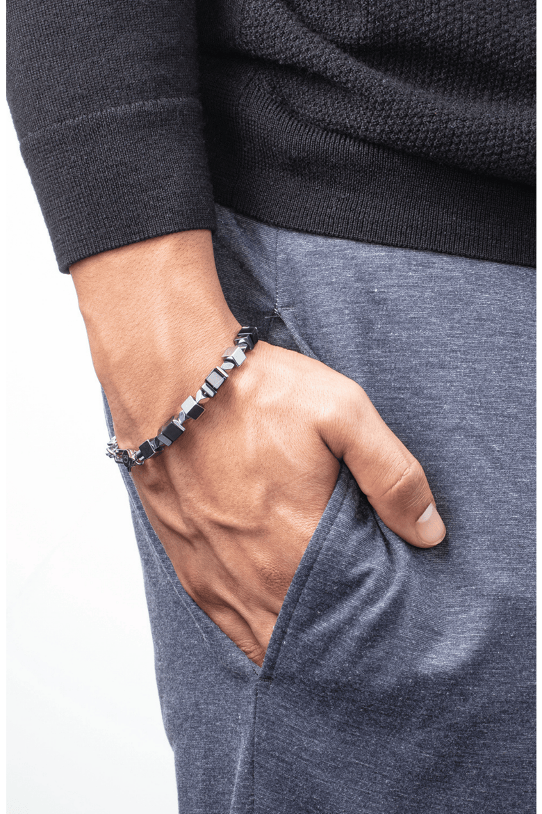 Bracelet Fusion Snake Chain Black-Silver, Alternate, color, Silver