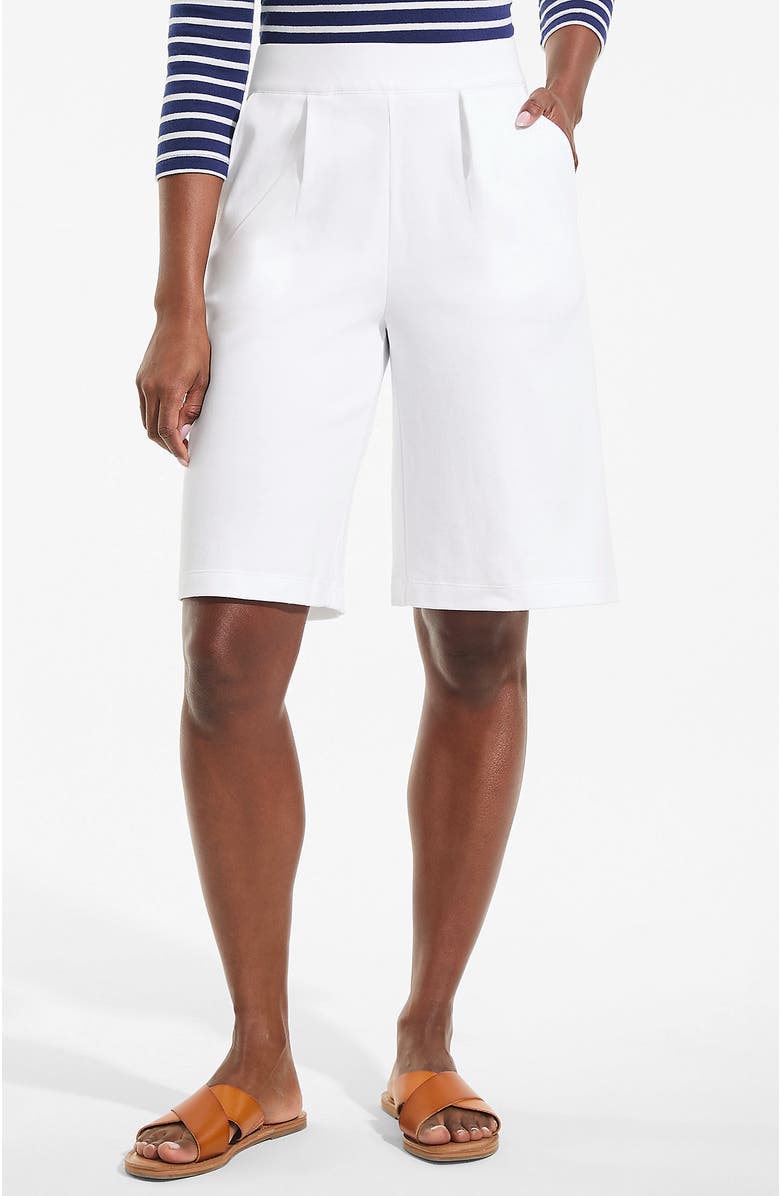 Lands' End Knit High Rise Pleated 12" Bermuda Shorts, Main, color, White