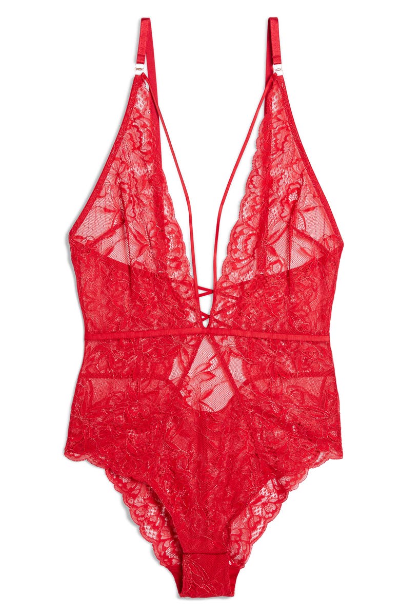 Etam Envoutante Metallic Lace Teddy, Alternate, color, Garnet Red