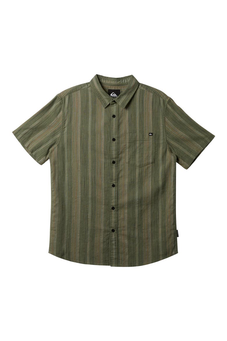 Pyke Stripe Short Sleeve Organic Cotton Button-Up Shirt, Alternate, color, SEA SPRAY SLUB