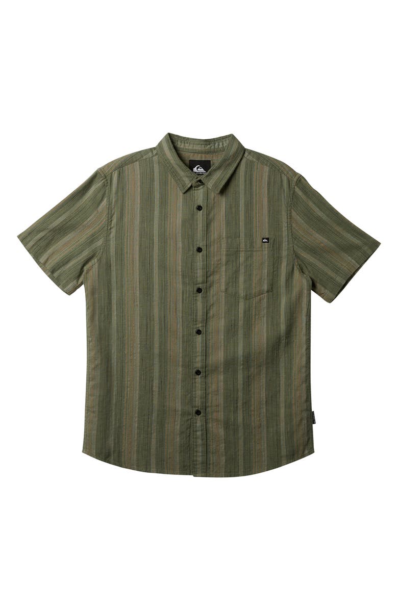 Quiksilver Pyke Stripe Short Sleeve Organic Cotton Button-Up Shirt, Alternate, color, 