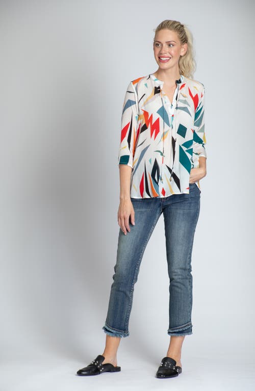 Apny Tie Neck Top In Red Multi
