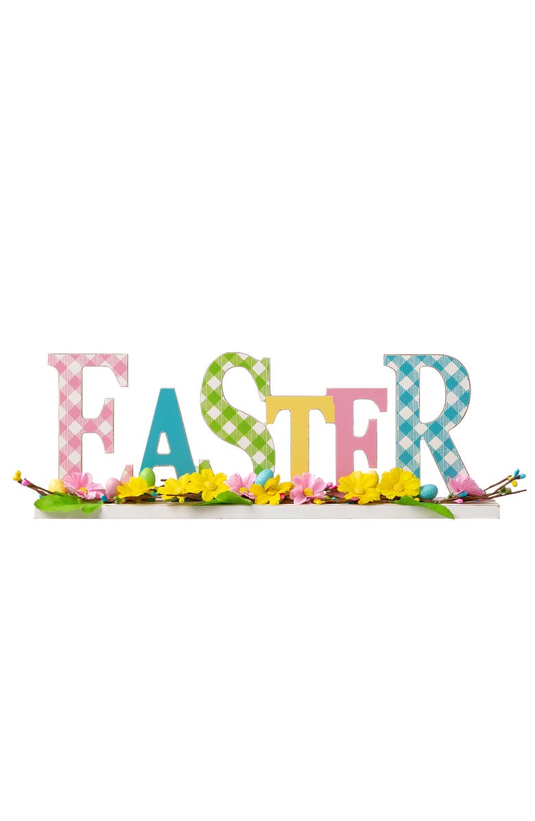 Glitzhome Wooden Happy Easter Table Decor, Main, color, Blue