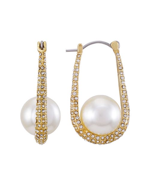Vince Camuto Pave And Glass Pearl Drop Earrings In Gold