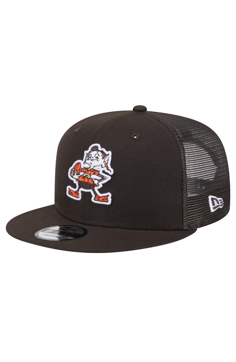 New Era Men's New Era Brown Cleveland Browns Throwback Main Trucker 9FIFTY Snapback Hat, Main, color, Brown
