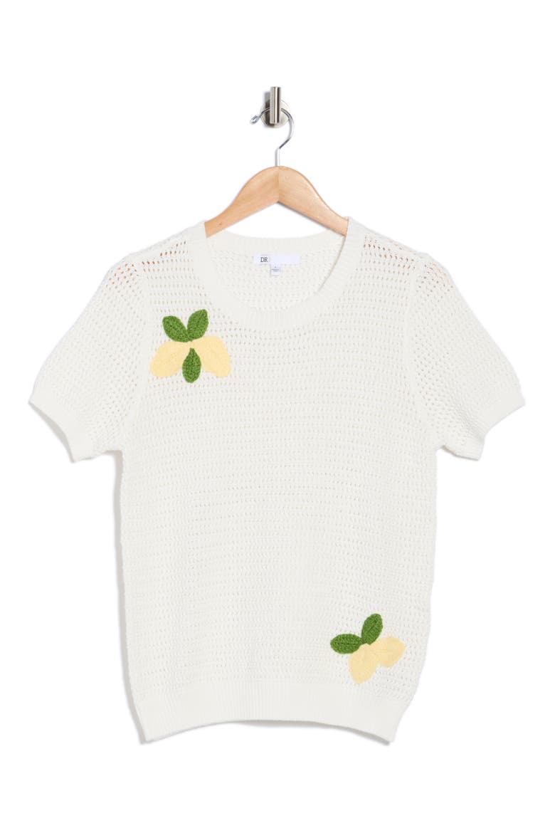 Short Sleeve Lemon Open Stitch Sweater, Alternate, color, IVORY