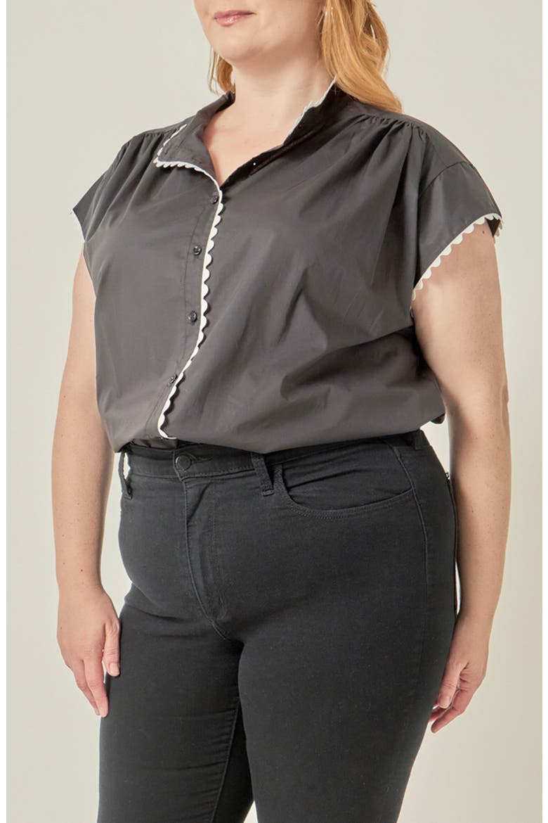 Scallop Trim Cotton Top, Alternate, color, BLACK/ WHITE