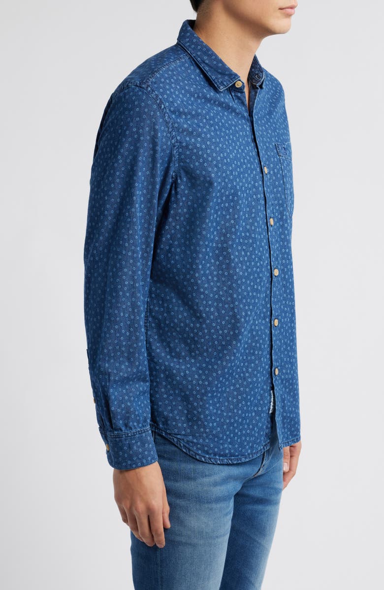 Original Penguin Slim Fit Ditsy Dot Cotton Denim Button-Up Shirt, Alternate, color, 