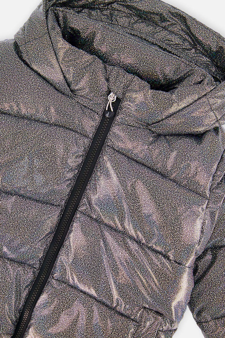 Glitter Fleece Lined Removable Faux Fur Winter Puffy Jacket, Alternate, color, Black Glitter