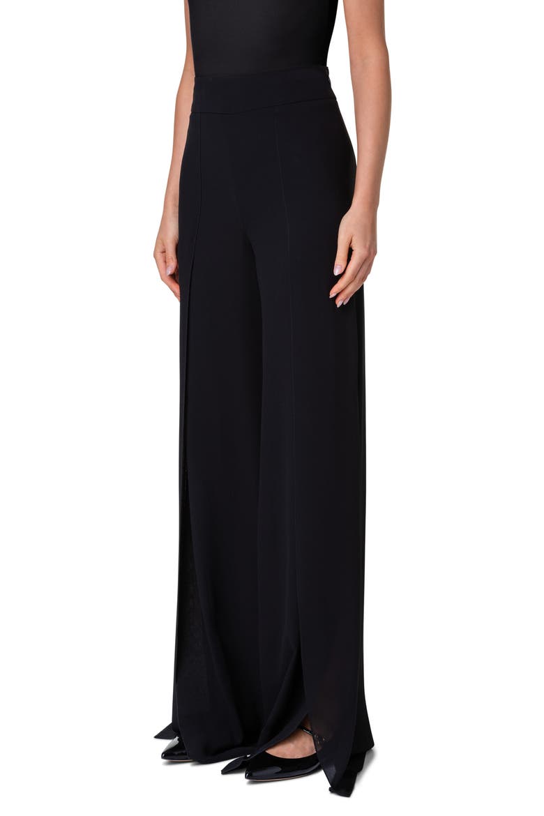 Fellia Split Hem Silk Georgette Pants, Alternate, color, BLACK