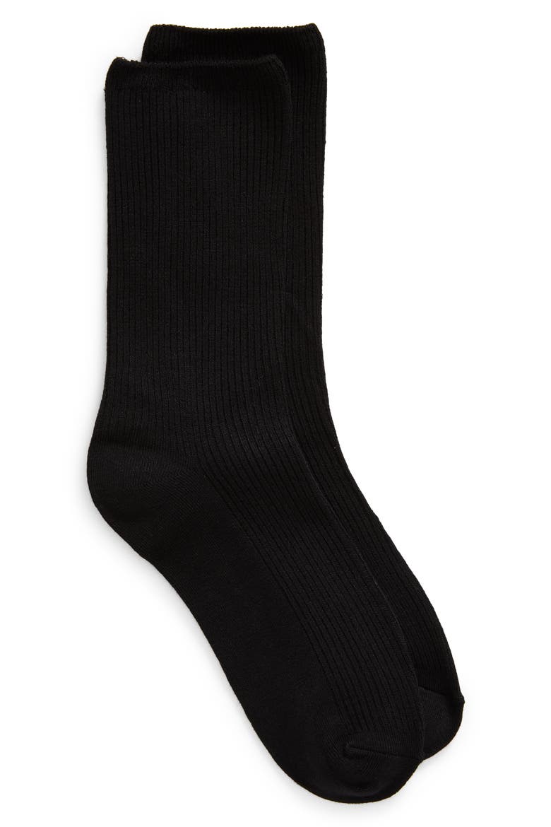 Rib Crew Socks, Alternate, color, BLACK