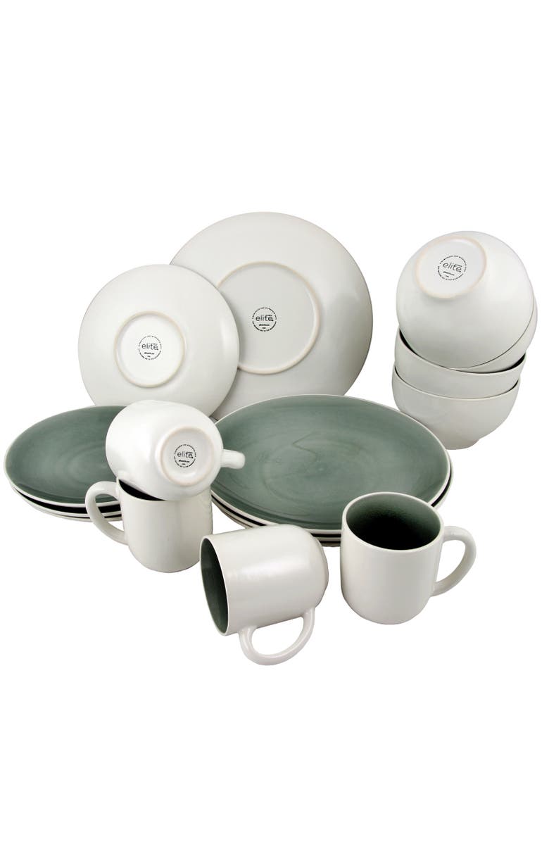 Gibson Elite Serenity 16-Piece Dinnerware Set, Grey, Alternate, color, Green
