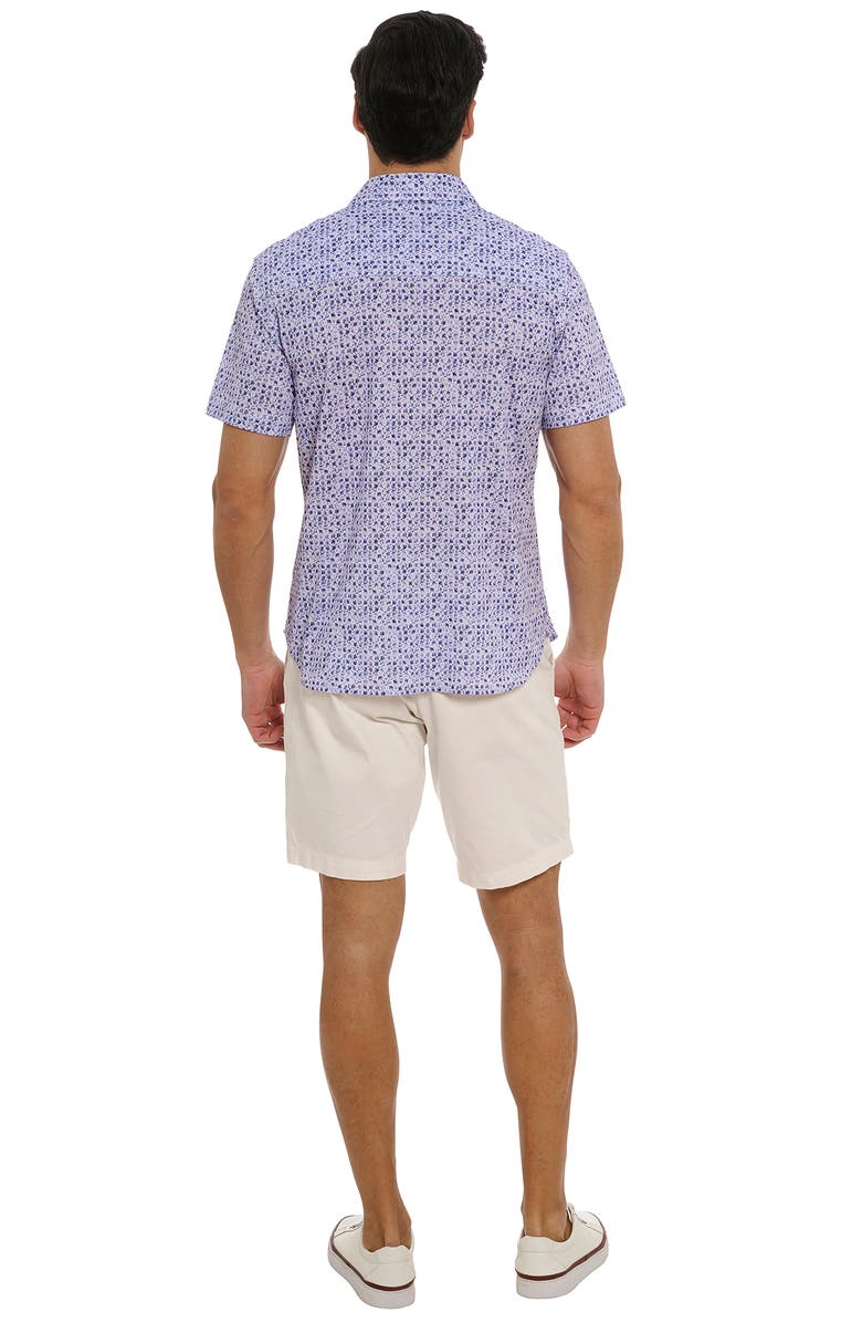 Robert Graham Zambia Floral Geo Short Sleeve Button-Up Shirt, Alternate, color, Purple